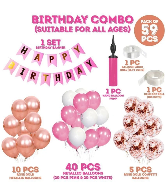 Zyozi Birthday Banner-White,Pink & Rosegold Balloons Garland Arch Kit with Rosegold Confetti Balloons Set for Birthday Balloons Decorations (Pack of 59) - Beige