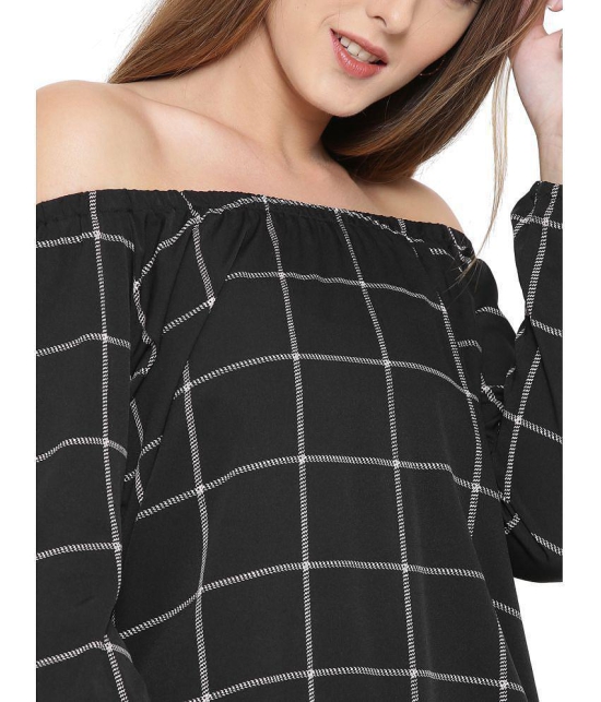 Rare Poly Crepe Checks Full Sleeve Black Regular Tops - None