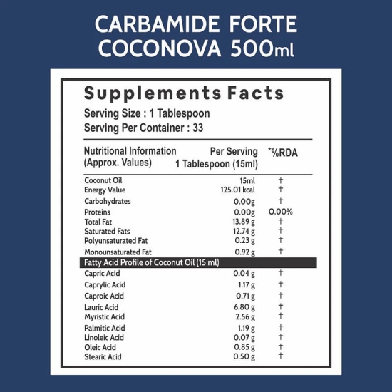 Carbamide Forte 100 Pure Extra Virgin Cold Pressed Coconut Oil for Skin Hair Growth  Cooking-Carbamide Forte 100% Pure Extra Virgin Cold Pressed Coconut Oil for Skin, Hair Growth & Cooking – 500ml