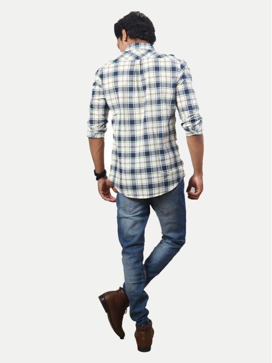 Men White Long Sleeves Checked Casual Shirt