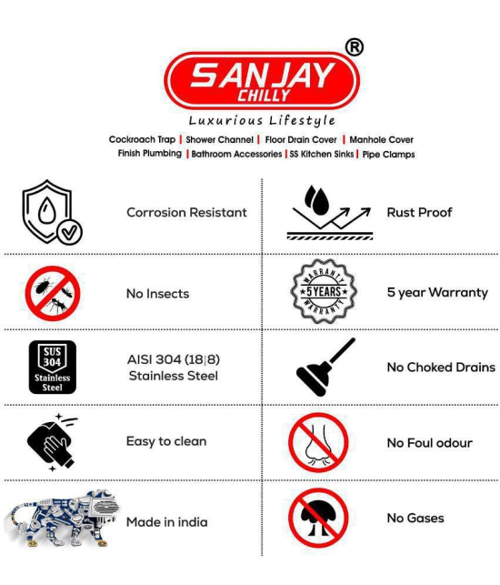 Sanjay Chilly SS Square Cockroach Trap Floor Drain with Waste Pipe Hole 5