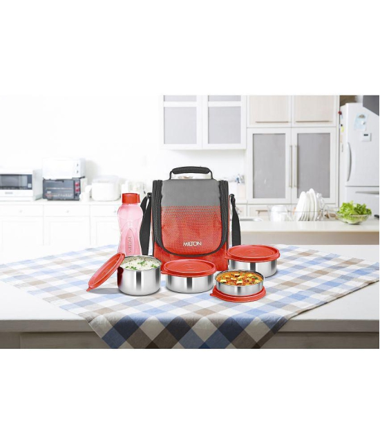 Milton Tasty 4 Stainless Steel Combo Lunch Box with Bottle, Red