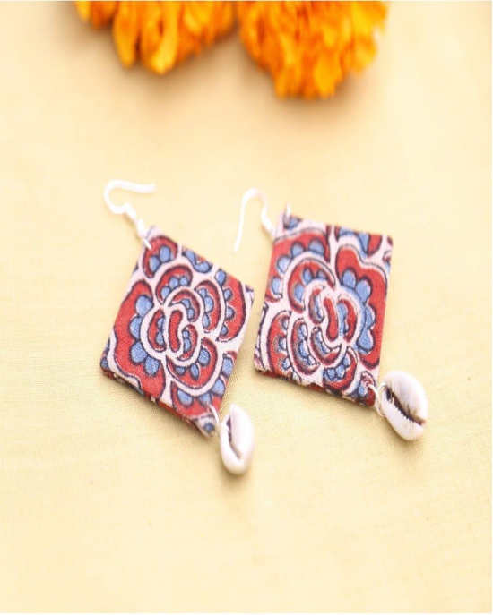 Blue Red Rose Rosette Handcrafted Dangler Earring