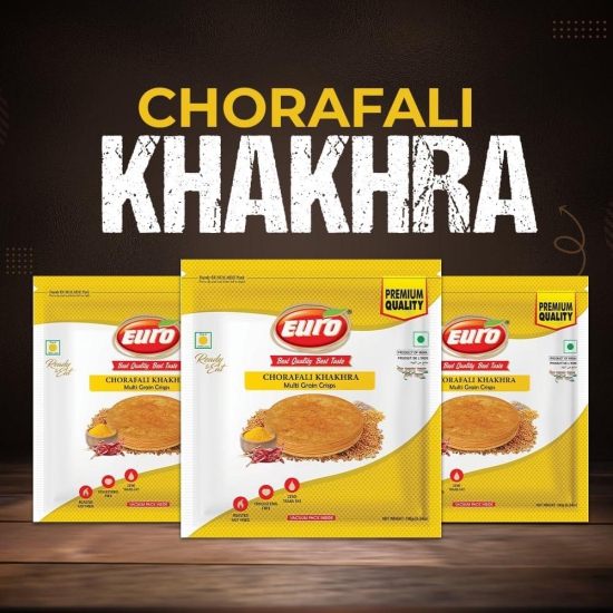 Euro Chorafali Khakhra 180Gm Pack of 4 |Roasted Not Fried | Cholesterol Free | Zero Transfat |Vacuum-Sealed for Freshness | Authentic Gujarati Snack, Ideal for Tea Time | Healthy Khakhra Options| Healthy Snacking