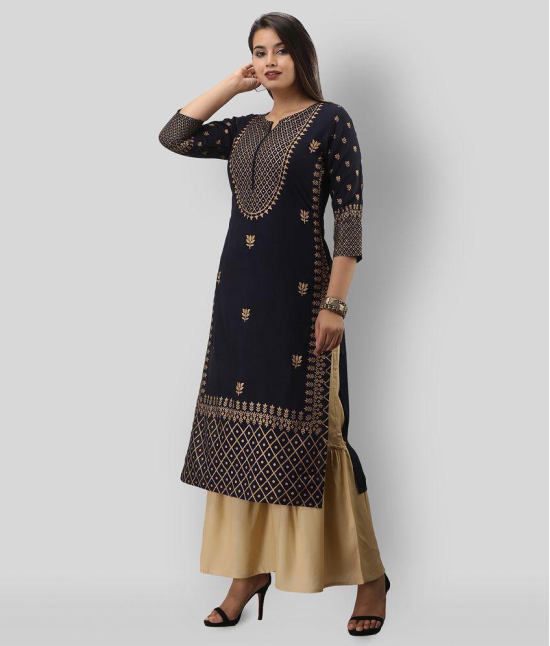 MAUKA - Navy Straight Rayon Women's Stitched Salwar Suit ( Pack of 1 ) - None