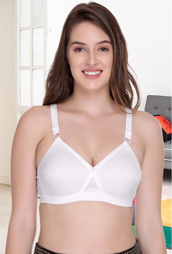 Womens Super Fit White Full Coverage Everyday Plus Size T-Shirt Non Padded Seamless Bra Free Transparent Strap-44 / E / White