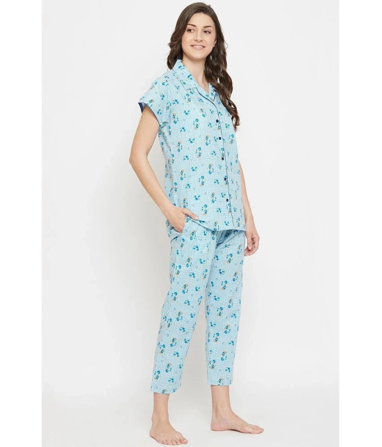 Clovia 100% Cotton Nightsuit Sets - Blue - None