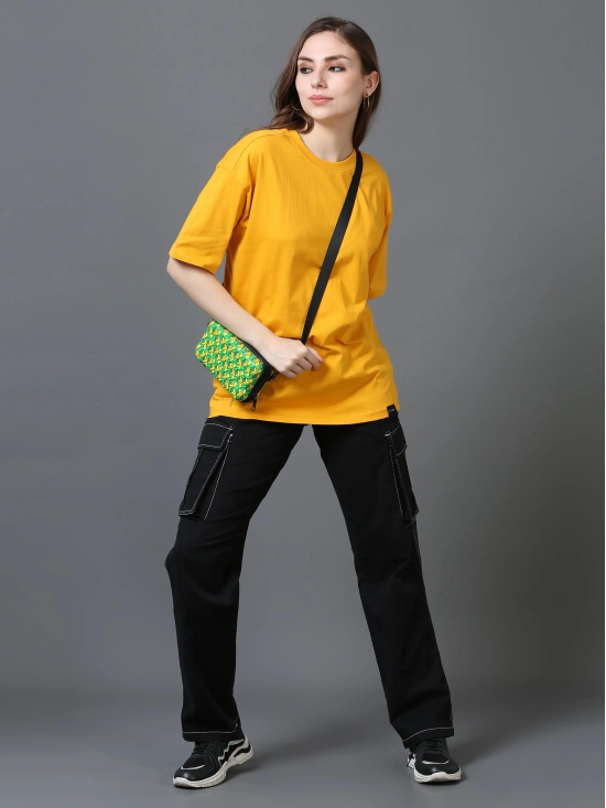 Women Solid Oversized T-Shirt, MUSTARD-L / Mustard