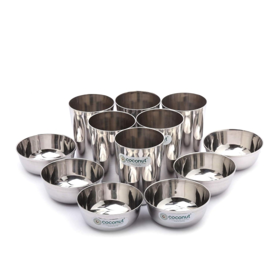 Coconut Stainless Steel (Heavy Guage) Mirror Finish Happy Dinner Set/Dinnerware & Serveware - 30 Pc