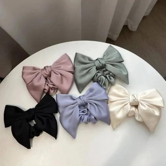 big bow satin scrunchie-pink