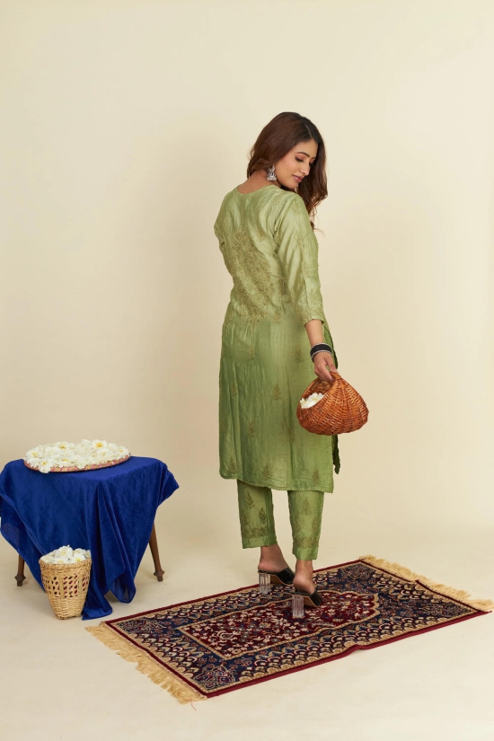 Soft Chanderi 2 pc Kurta set- Ombre Green-Ombre Earth Pink / XXXL