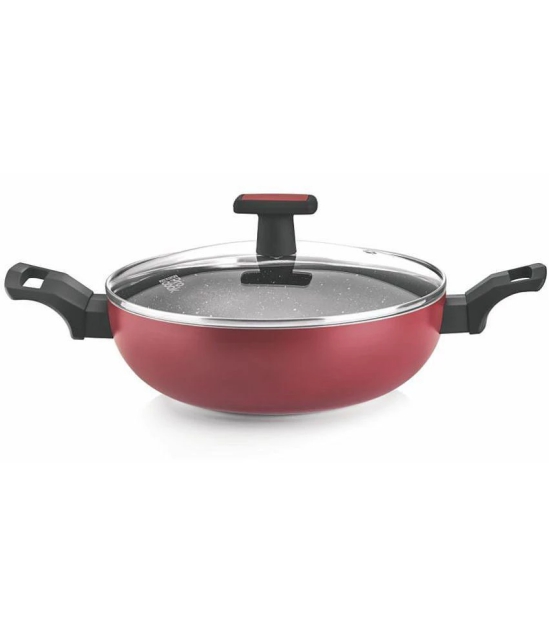 Milton Pro Cook Granito Induction Kadhai With Glass Lid, 30 cm / 4.9 Litre, Maroon