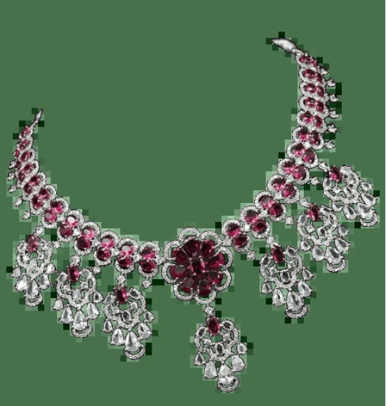 Ruby and Diamond Bridal Necklace Set in White Gold