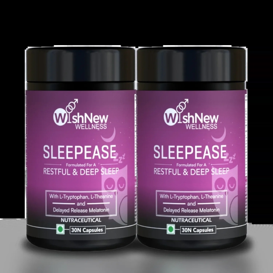 WishNew Wellness SLEEPEASE | 30 Veg Capsules | Advanced Sleep Formula | L-Theanine, Melatonin, Valerian, Ashwagandha | Deep Restful Sleep | Non-Habit Forming | 100% Vegetarian | Enhanced Relaxati