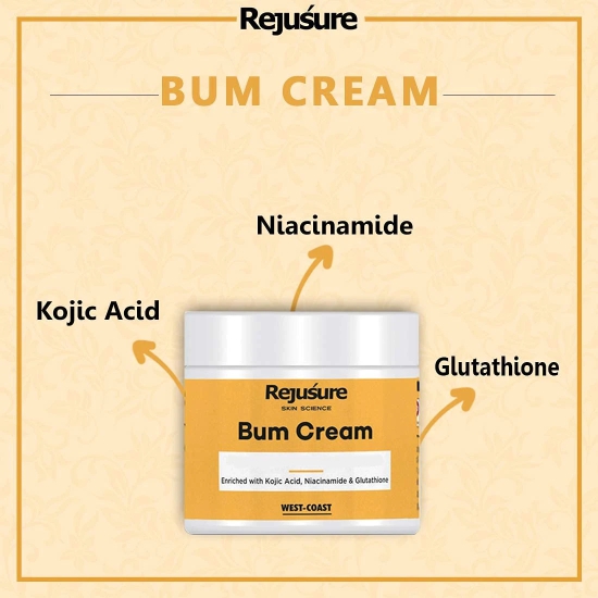 Rejusure Bum Cream with Glutathione Niacinamide  Kojic Acid  Brightening Bum  Dark Spot  Stretch Mark  Skin Care - 50gm-Rejusure Bum Cream with Glutathione, Niacinamide & Kojic Acid | Brightening