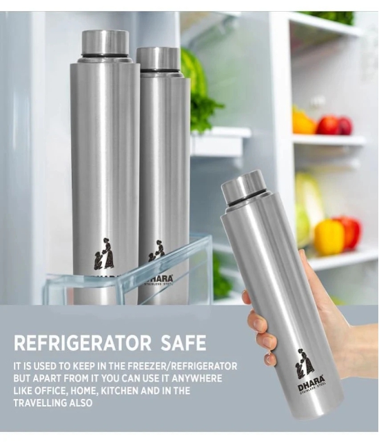 Dhara Stainless Steel Silver Stainless Steel Fridge Water Bottle 1000 mL ( Set of 4 ) - Silver