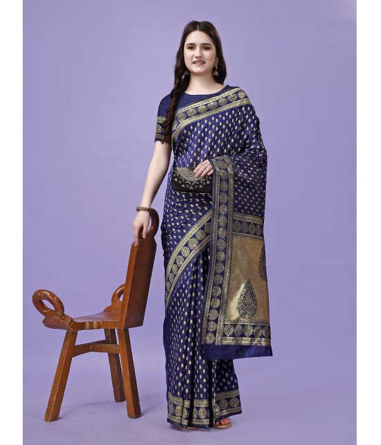 LEELAVATI Banarasi Silk Embellished Saree With Blouse Piece - Navy Blue ( Pack of 1 ) - Navy Blue