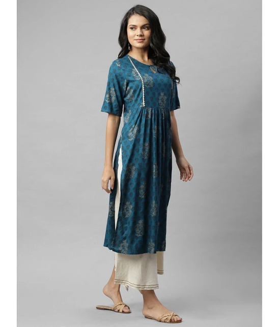 Rigo - Blue Viscose Womens Straight Kurti - S