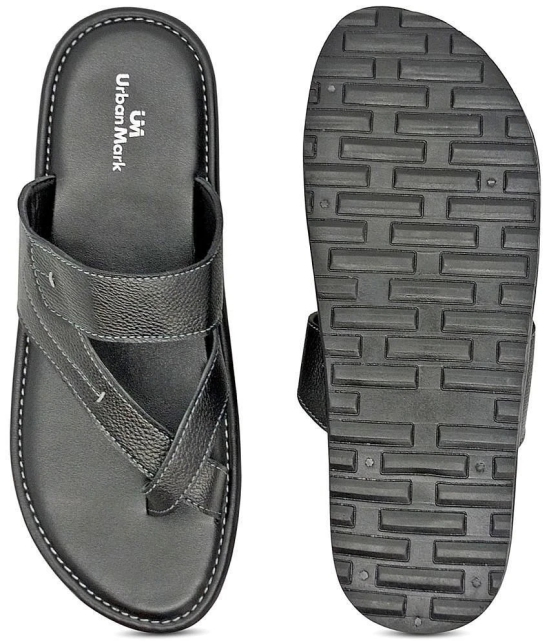 UrbanMark Men Comfortable Anti-Skid Toe-Ring Slippers-Black - None