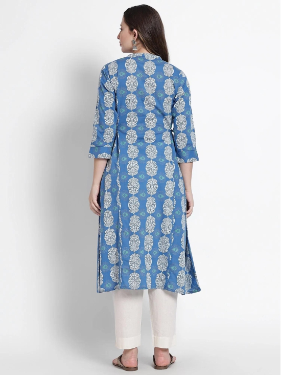 Blue Block Printed Cotton Kurta-3X Large