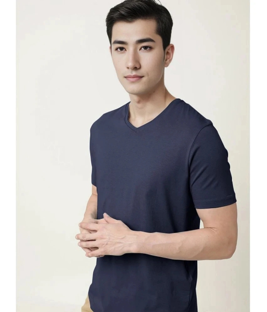 Radprix Cotton Regular Fit Solid Half Sleeves Mens T-Shirt - Navy ( Pack of 1 ) - None