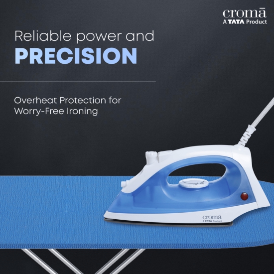 Croma 1200 Watts 180ml Steam Iron (Non Stick Teflon Coating, Blue)