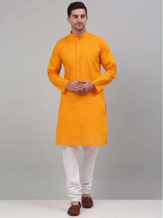 Men's Mustard Cotton Striped Kurta Payjama Sets-S / Mustard