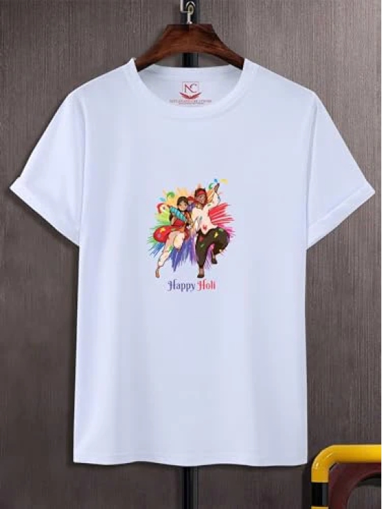 NITYANAND CREATIONS Round Neck White Holi T-Shirt for MEN-HOLI-T-SHIRT-11505-L