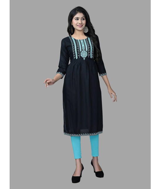 HAYA - Black Rayon Women''s A-line Kurti ( Pack of 1 ) - None