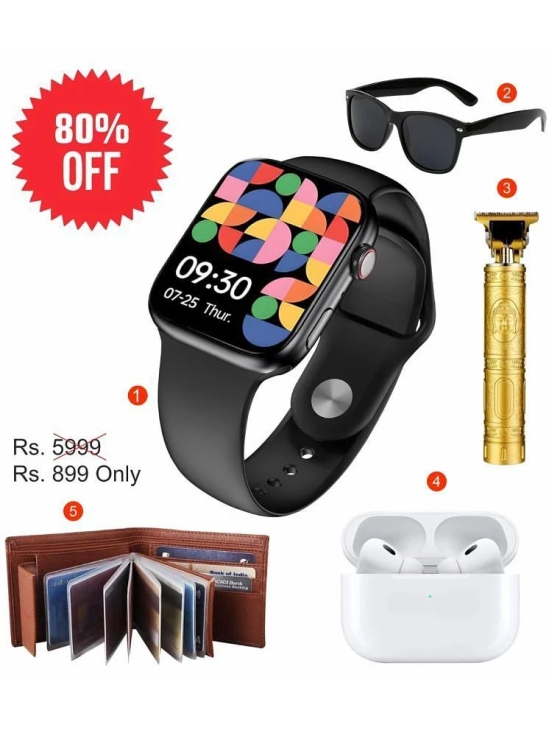 5 in 1 Combo Pack of Smartwatch, Bluetooth Earbuds, Trimmer, Sunglasses & Wallet