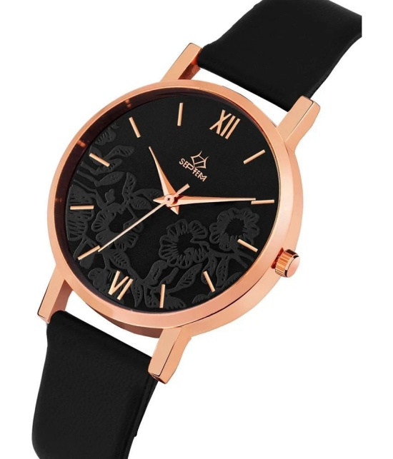 Septem Black Leather Analog Womens Watch