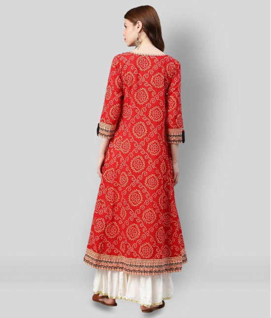 Yash Gallery - Red Cotton Womens Front Slit Kurti ( Pack of 1 ) - XL