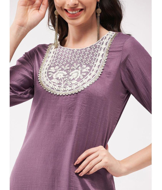 Pannkh - Purple Art Silk Womens Straight Kurti ( Pack of 1 ) - None