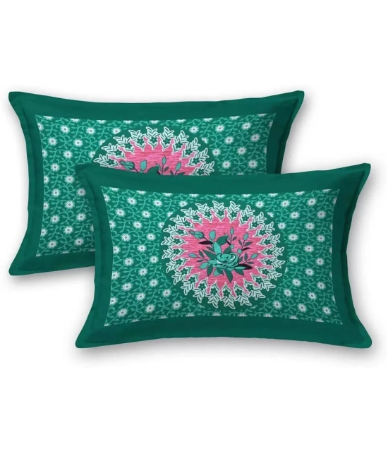 FrionKandy Living Cotton Floral Double Bedsheet with 2 Pillow Covers - Sea Green - Sea Green