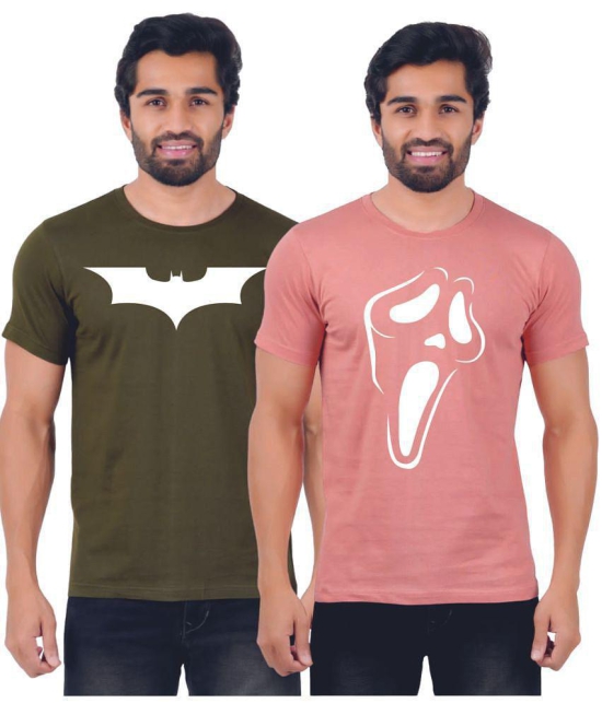 ferocious - Olive Green Cotton Regular Fit Men's T-Shirt ( Pack of 2 ) - None