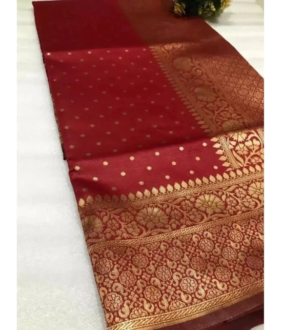 Gazal Fashions Banarasi Silk Embellished Saree With Blouse Piece - Maroon ( Pack of 1 ) - Maroon