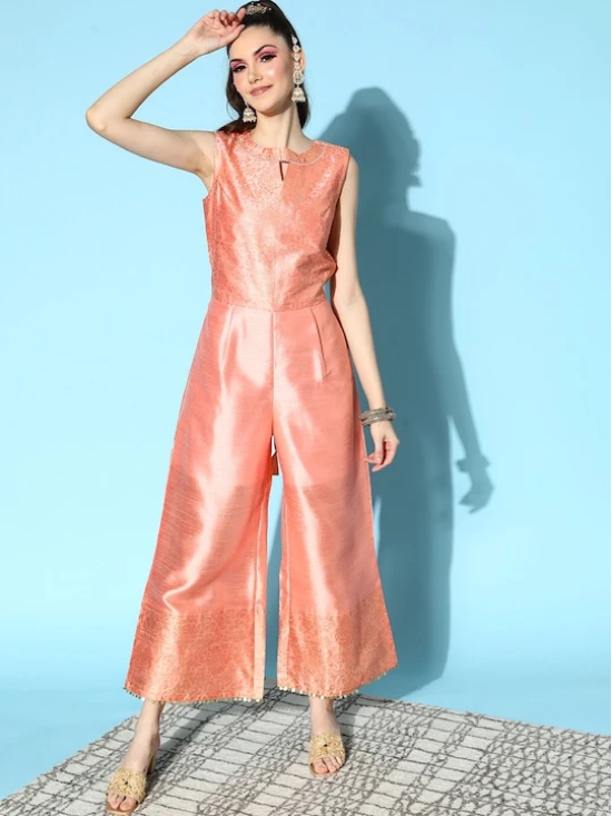 Women Attractive Peach Self-Design New Jumpsuit