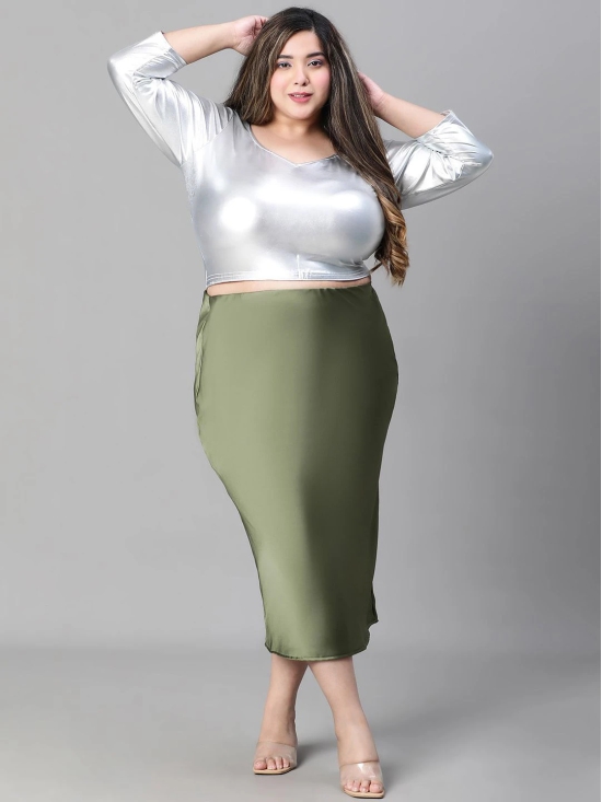 Oxolloxo Plus Size Satin Pencil Midi Skirts