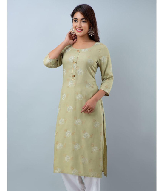 Doriya Rayon Printed 3/4th Sleeves Straight Green Kurti Single - None