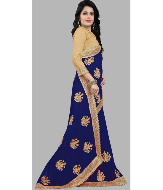 Om Shantam Sarees - Navy Blue Silk Blend Saree With Blouse Piece ( Pack of 1 ) - Navy Blue