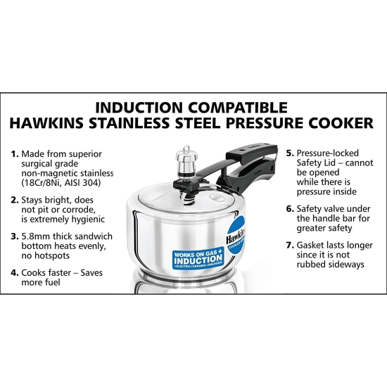 Hawkins Stainless Steel Induction Pressure Cooker, 1.5 litres, Silver (HSS15)  by Mahavir Home Store