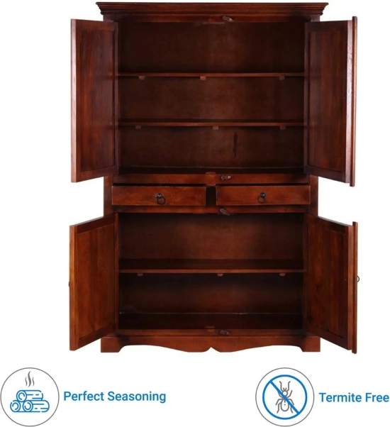 Selten Solid Teak Wood 4 Door Wardrobe-Brown