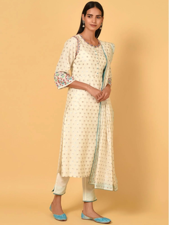 Classy White Chanderi Kurta Pant and Dupatta set-M