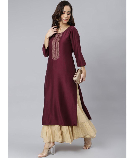 Janasya - Wine Silk Blend Women''s Straight Kurti ( Pack of 1 ) - None