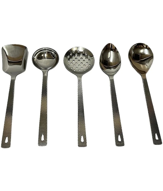 Dynore - Silver Stainless Steel Serving Spoon ( Pack of 5 ) - Silver