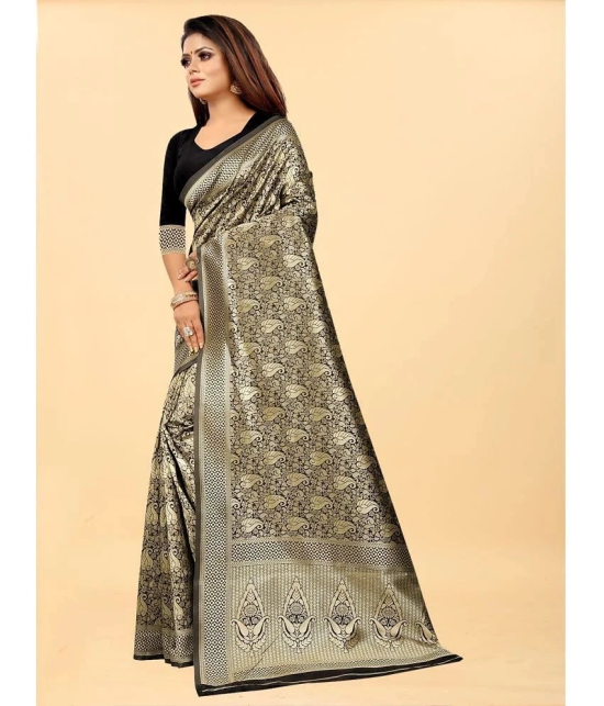 Gazal Fashions - Black Banarasi Silk Saree With Blouse Piece ( Pack of 1 ) - Black