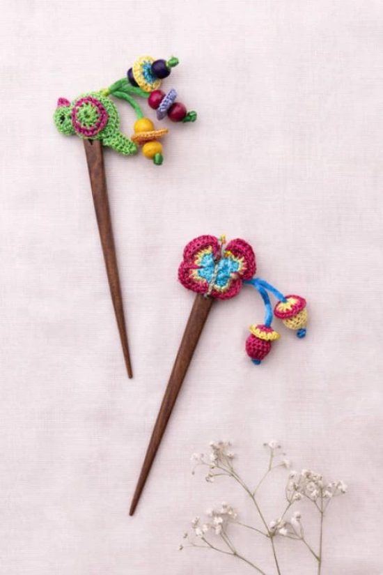 Multicoloured Bird Butterfly Hair Stick (Pair) Green