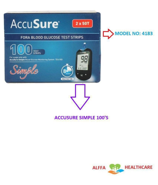 Accusure simple 100 Sugar Test strips pack only (No Meter)