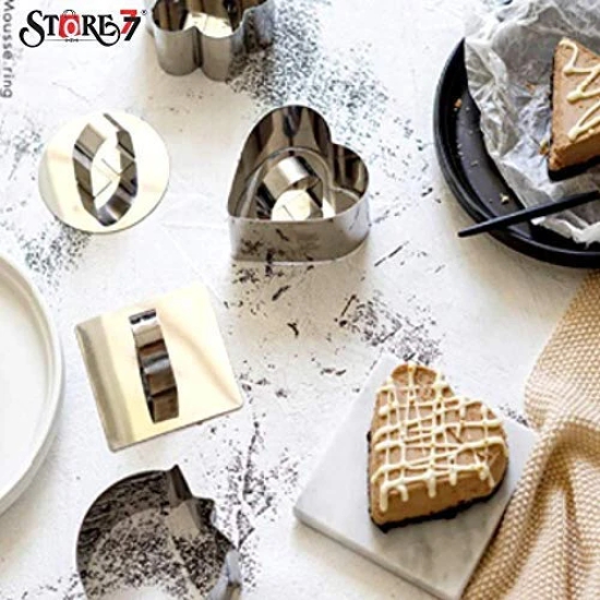 Magnusdeal Stainless Steel Dessert Rings Pastry Poached Egg Omelette Mould, Chocolate Cake Fruit Cookie Cutter, Mousse Pancake Cooking Baking Tool with Pusher-Lifter - 8 Pc/Set