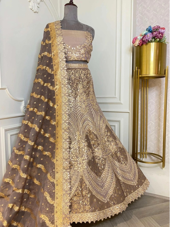 Rose gold silk lehenga-L / Mint green